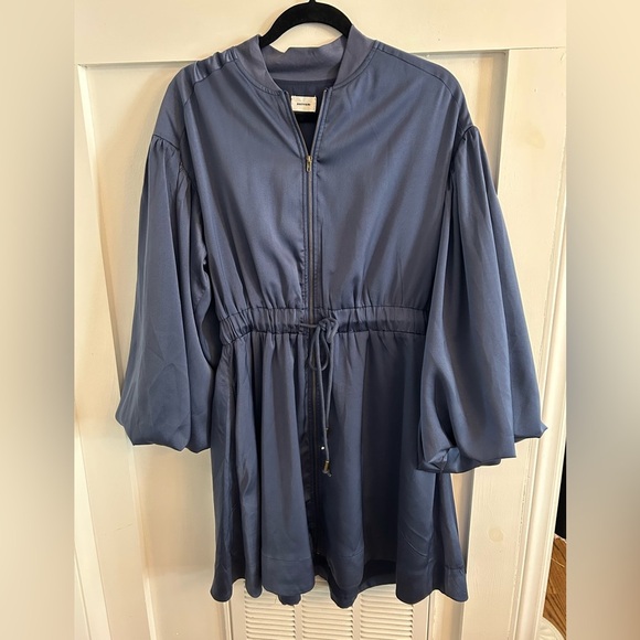 AUREUM Blue Tie Waist Puff Balloon Sleeve Dress - Picture 2 of 8